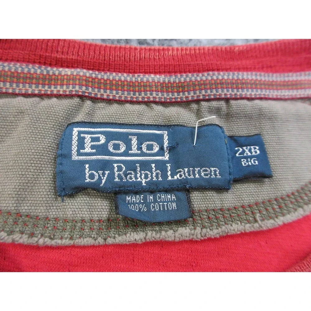 VINTAGE Polo Ralph Lauren Shirt Mens 2XL Red Henley Big RLPC Activewear Outdoors